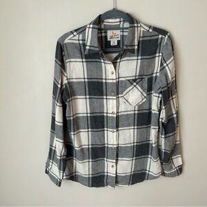 Field & Stream Women's Gray White Flannel Plaid Button Down Shirt Size Medium